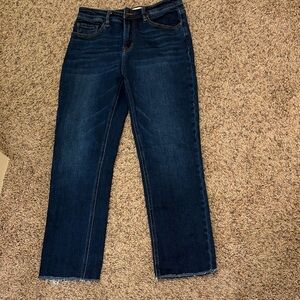 Dark Blue Straight Leg Cropped Women's Jeans